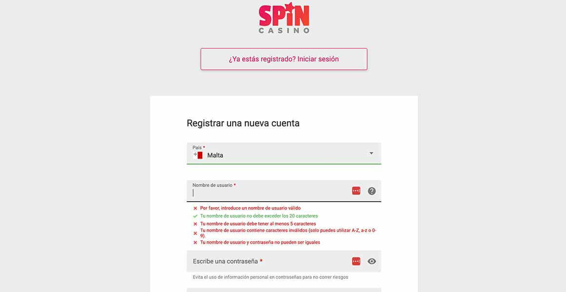 Spin Casino Registro y experiencia del usuario